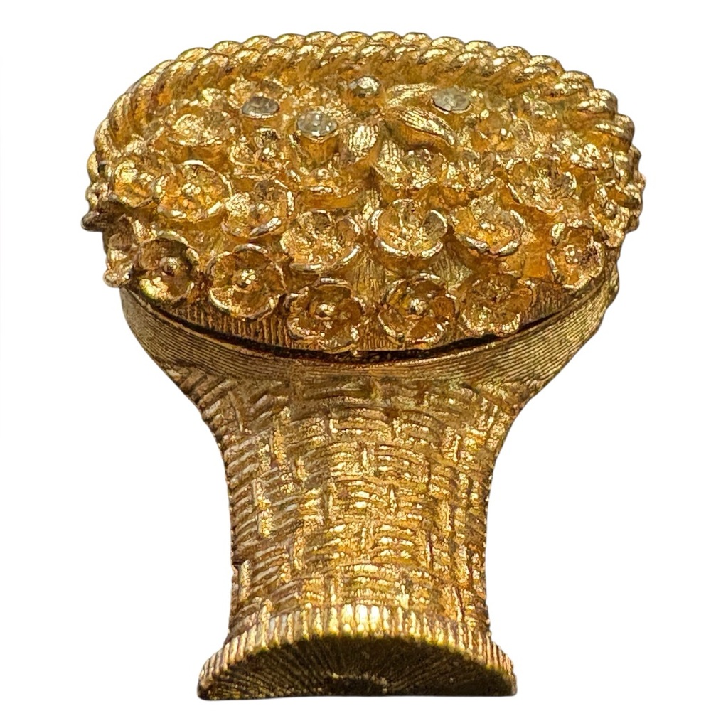 Avon Vintage Gold-Tone Flower Basket Solid Perfume Brooch (light smell) JB9